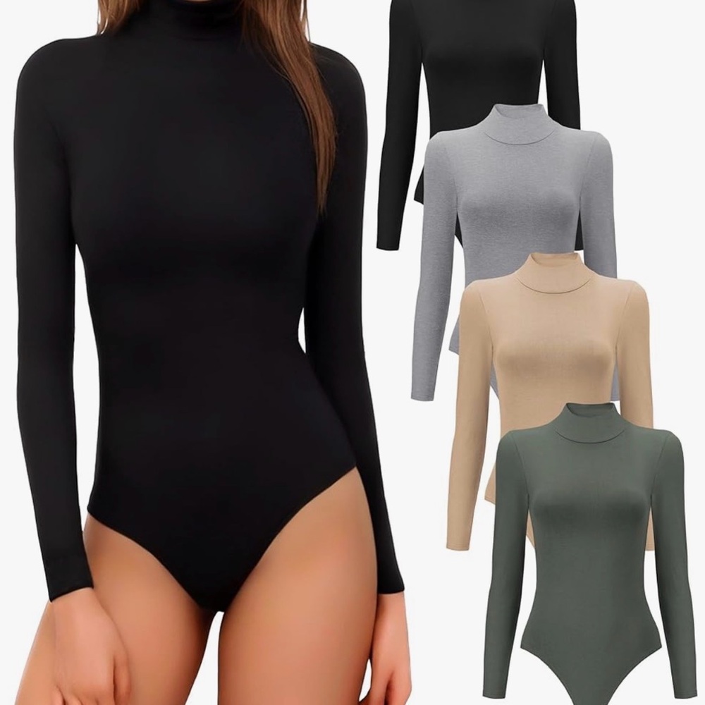 Elegant Long Sleeve Bodysuit - Black, Gray, Tan, Green
